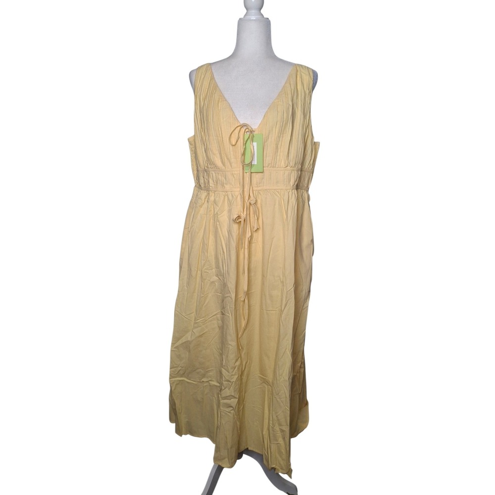 Yexpine Womens Summer V Neck Sundress Yellow XL NWT